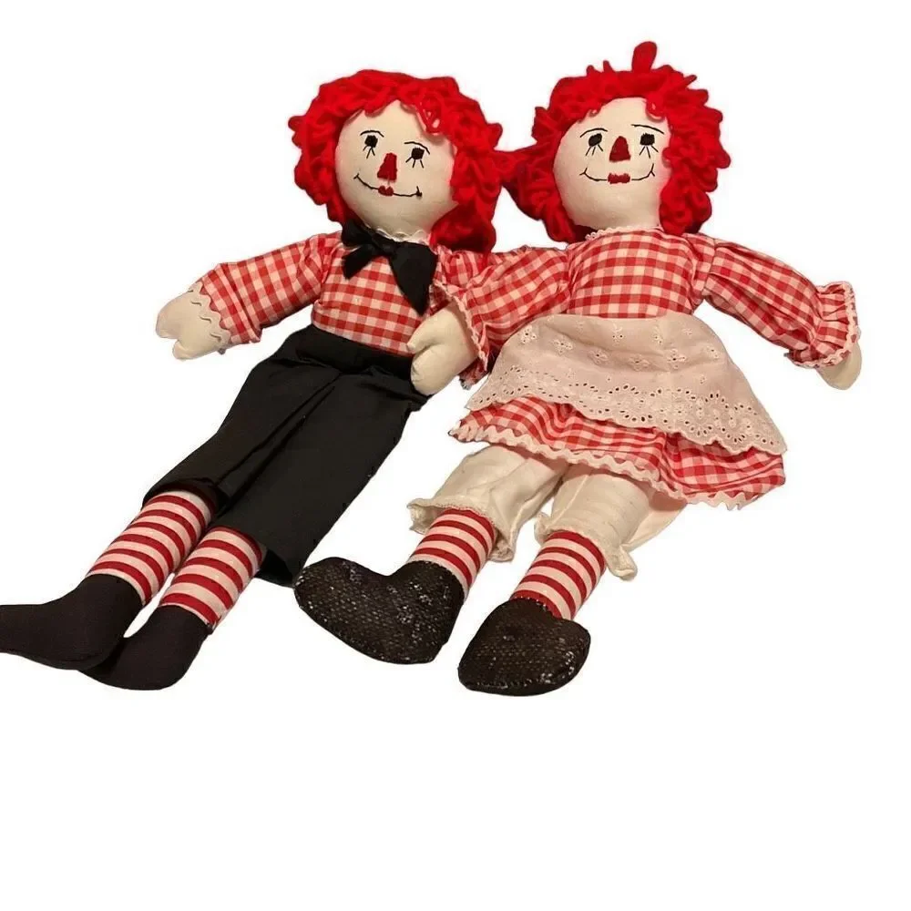 Vintage Handmade Raggedy Ann and Andy, 20”  Cottagecore, RLChristmas, heritage